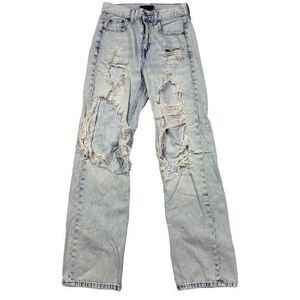 Aeropostale 90’s Baggy Distressed Light Wash High Rise Jeans Size 00 Blue